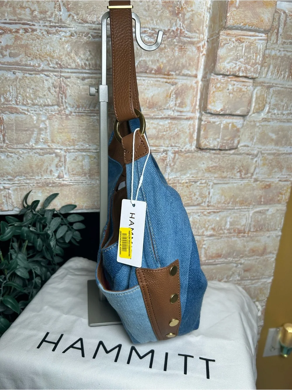 HAMMITT Tom Medium Hobo Bag Silverlake Denim Leather NWT Old Money Quiet Luxury